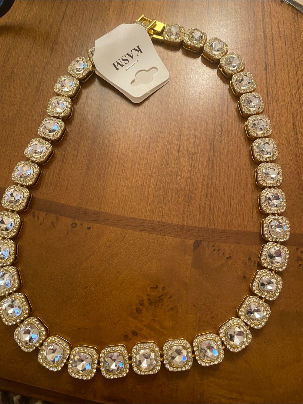 Gold Crystal Tennis Necklace - Clear Stones